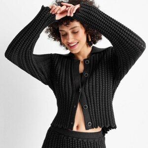 Jenee Naylor Braided Button Front Cardigan NWT Black Size MEDIUM